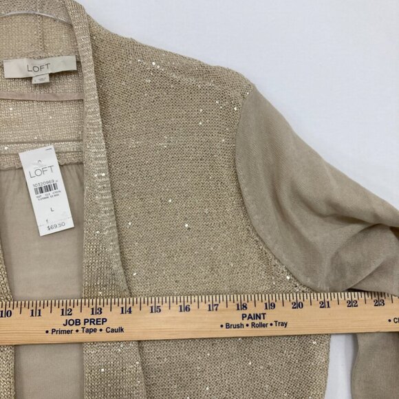 New Ann Taylor LOFT size Large Oatmeal Sequins Open Front Cardigan - Picture 7 of 11
